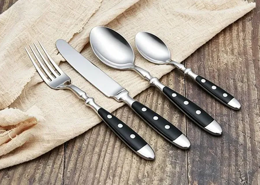 Dora Black Handle Silverware Set
