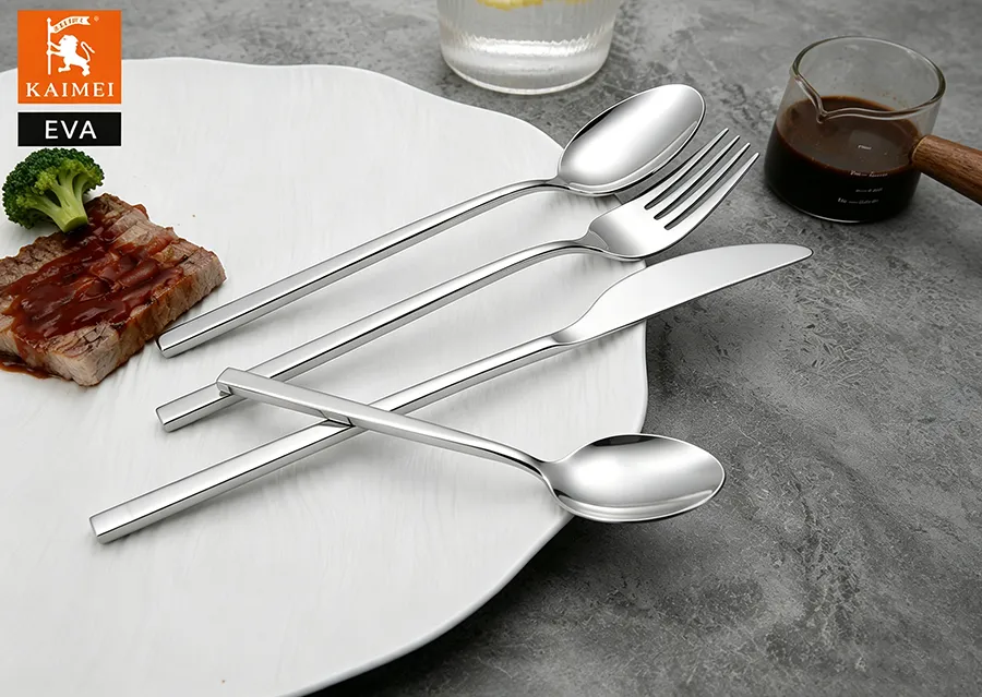 Modern square handle stainless steel flatware set EVA
