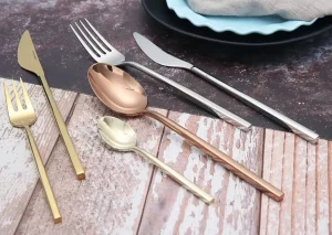 Rose gold titanium coated cutlery set Eva