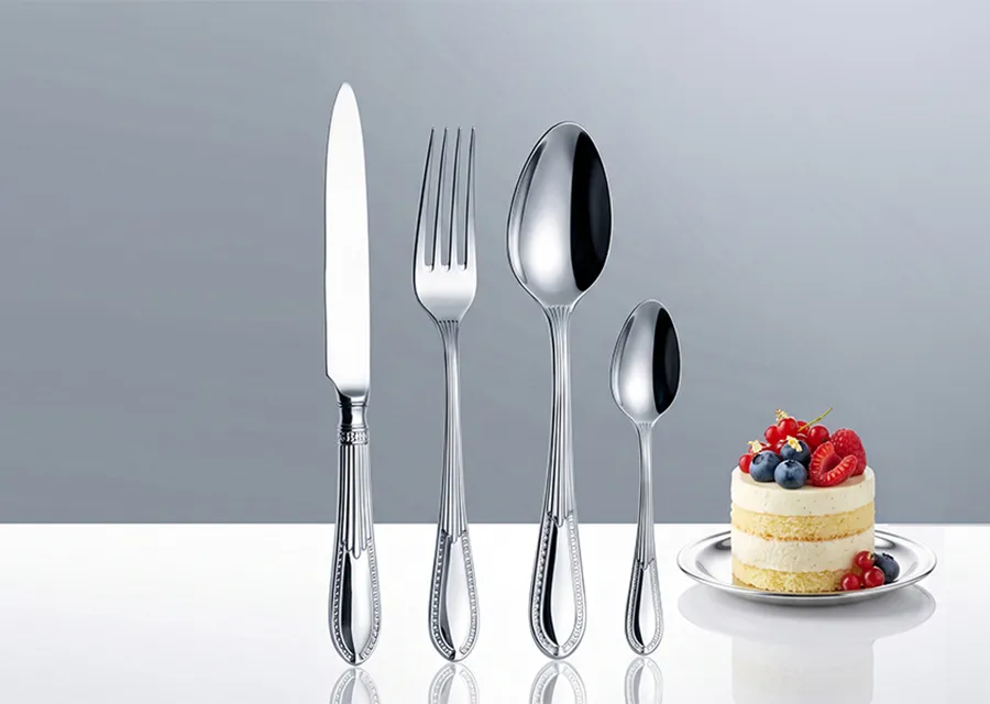 Elizabeth 1803 stainless steel hotel cutlery set with dinner knife, fork, tablespoon and teaspoon